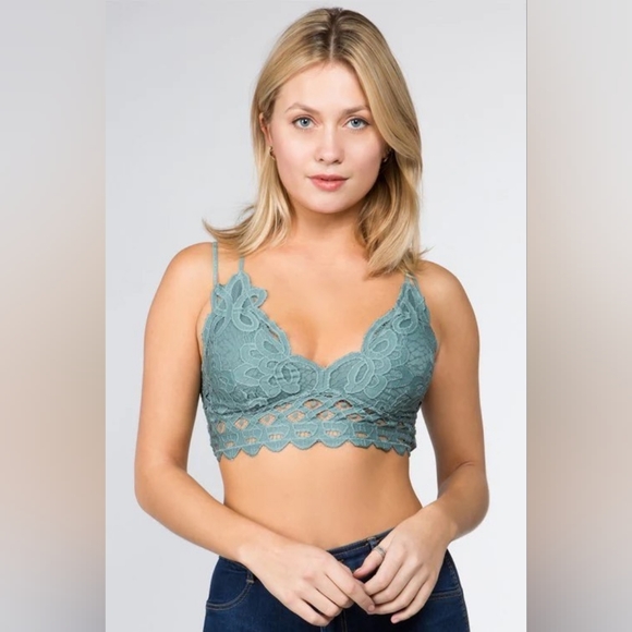 Zenana Outfitters Other - Zenana Lace Bralette with Cups. Dusty Teal. New!